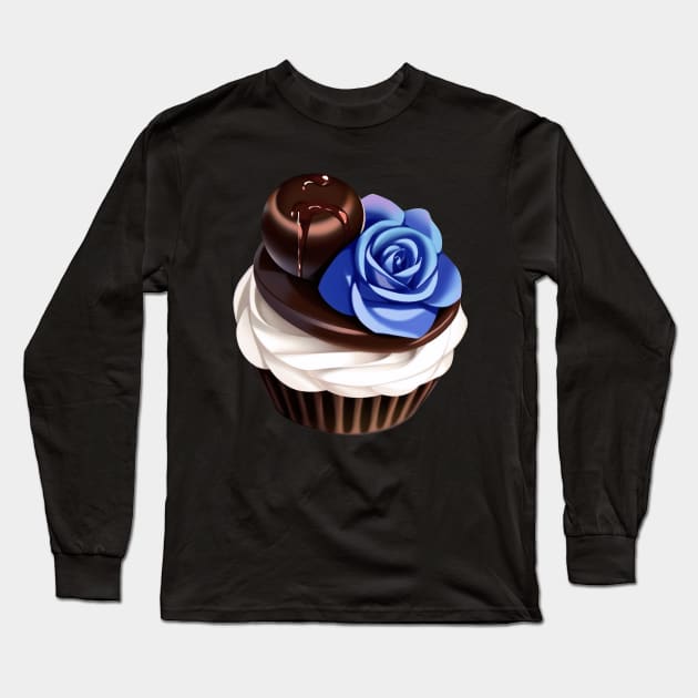 Blue Rose Chocolate Cupcake Long Sleeve T-Shirt by SDAIUser